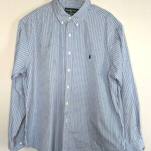 RALPH LAUREN Shirt Classic Fit White Blue Pin Stripes Blue Pony 17 1/2 - 36/37